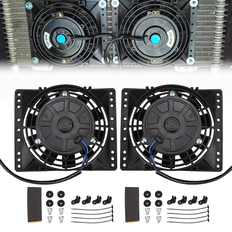 PRUNkuar 6 Inch Small Slim Push Pull Electric Cooling Fan 650CFM Radiator Oil Cooler Mount Kit Black 2Pcs - Image 1